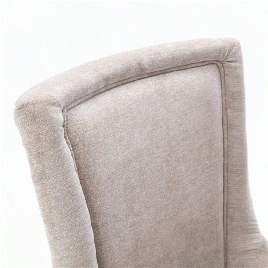 Furniture, Ultra Side Dining Chair Thickened fabric chairs with neutrally toned solid wood Bronze nail Set of 2 Beige