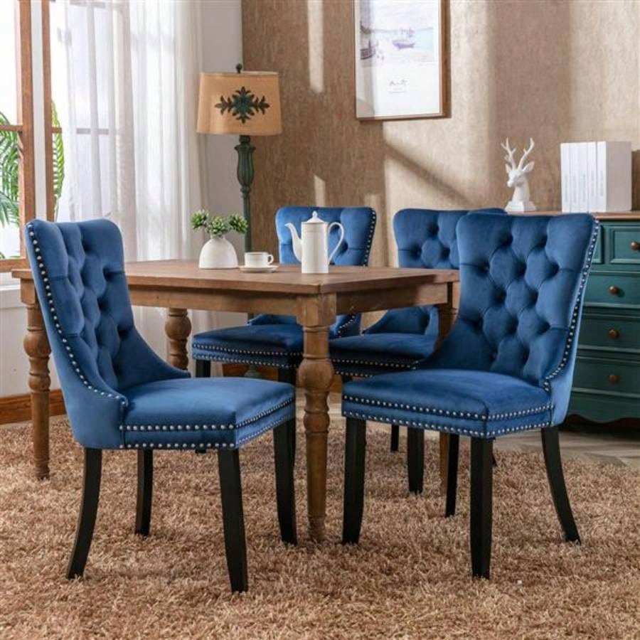 Modern, High - end Tufted Solid Wood Contemporary Velvet Upholstered Dining Chair with Wood Nailhead Trim 2 - Pcs Set, Blue