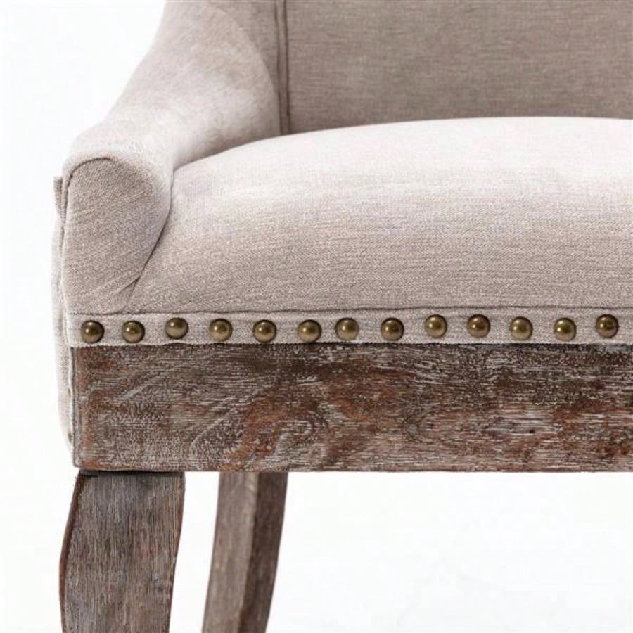 Furniture, Ultra Side Dining Chair Thickened fabric chairs with neutrally toned solid wood Bronze nail Set of 2 Beige