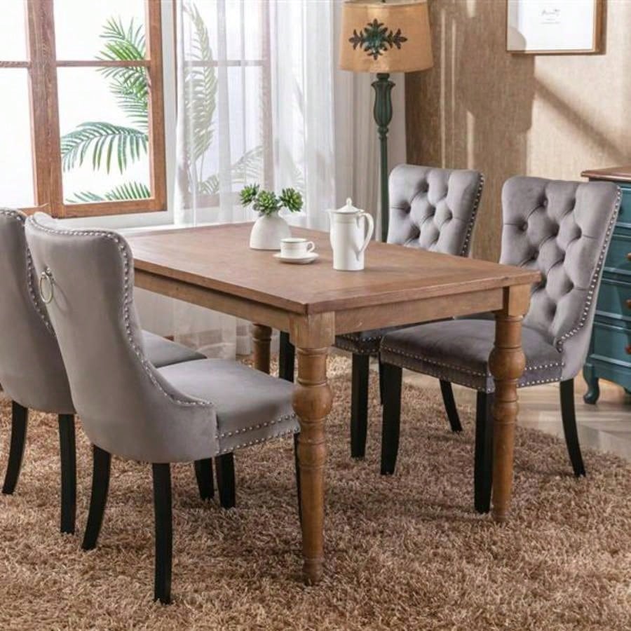 Modern, High - end Tufted Solid Wood Contemporary Velvet Upholstered Dining Chair with Wood Nailhead Trim 2 - Pcs Set, Gray