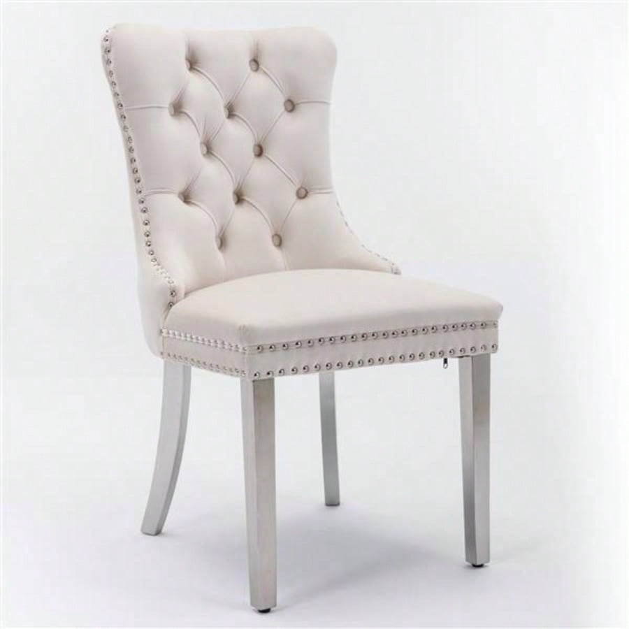 Modern, High - end Tufted Solid Wood Contemporary Velvet Upholstered Dining Chair with Stainless Steel Plating, Nailhead Trim, Set of 2 Beige and, SW1701BG