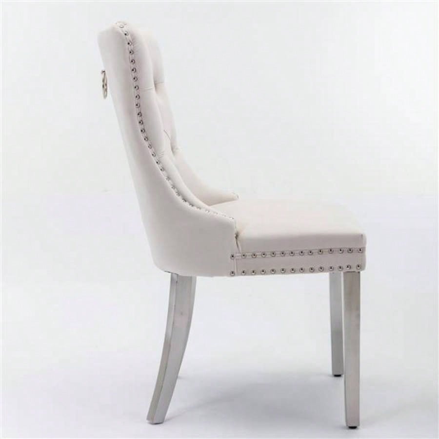 Modern, High - end Tufted Solid Wood Contemporary Velvet Upholstered Dining Chair with Stainless Steel Plating, Nailhead Trim, Set of 2 Beige and, SW1701BG