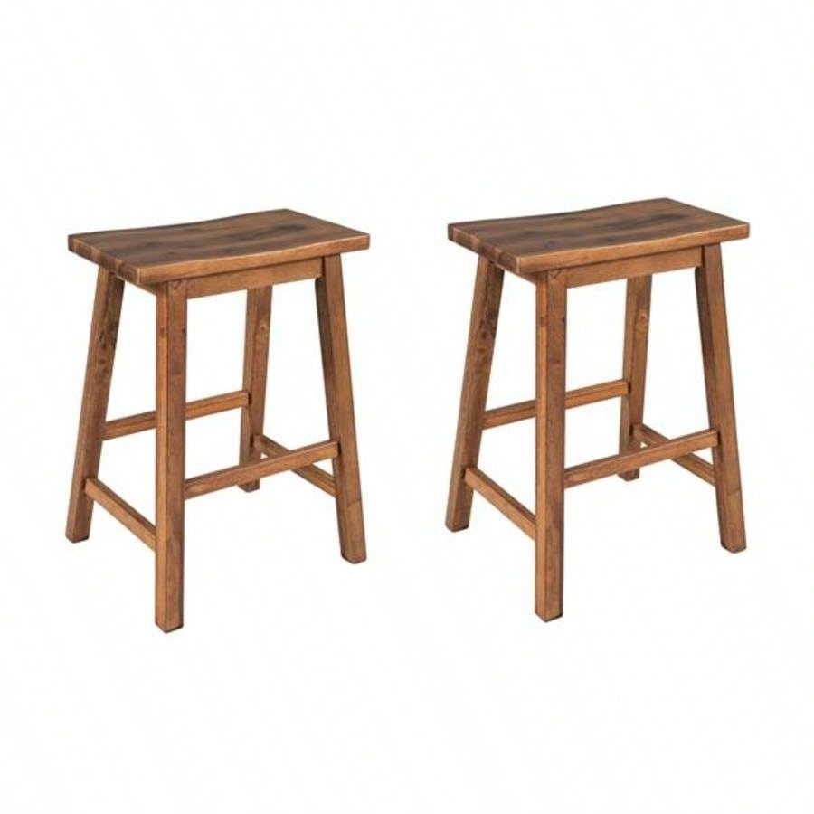Farmhouse Rustic 2 - piece Counter Height Wood Kitchen Dining Stools Small Places, Walnut