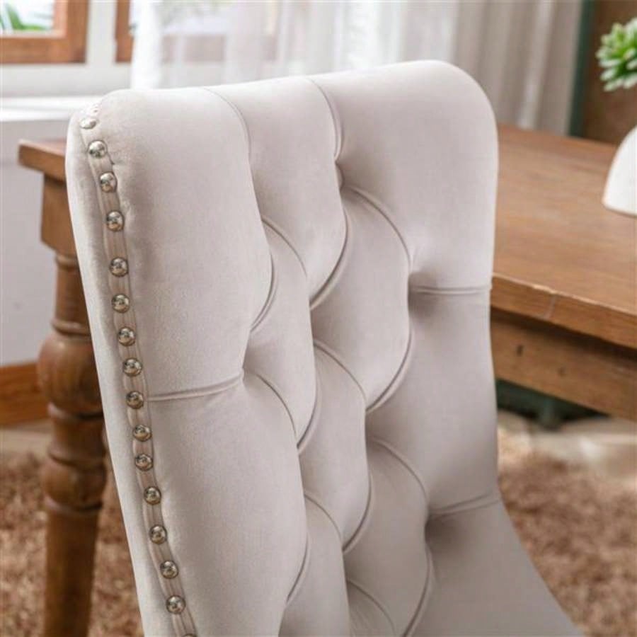 Modern, High - end Tufted Solid Wood Contemporary Velvet Upholstered Dining Chair with Wood Nailhead Trim 2 - Pcs Set, Beige, SW2001BG