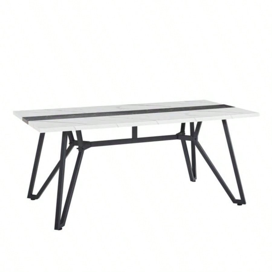 70.9Rectangular Large Dining Table, Marble Grain Waterproof Large Desk 8 People, Deluxe Family Dining Table with Adjustable Kitchen, Living Room, Office, White, 70.939; 39; 35.439; 39; Dx 30.039; 39; H