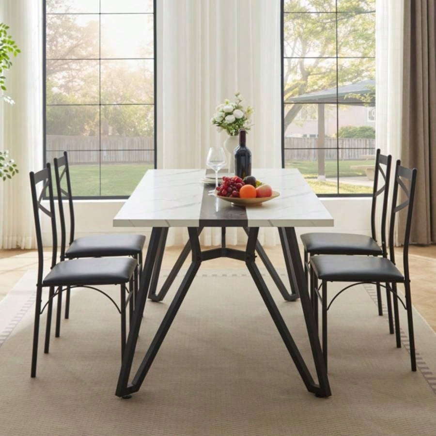 70.9Rectangular Large Dining Table, Marble Grain Waterproof Large Desk 8 People, Deluxe Family Dining Table with Adjustable Kitchen, Living Room, Office, White, 70.939; 39; 35.439; 39; Dx 30.039; 39; H