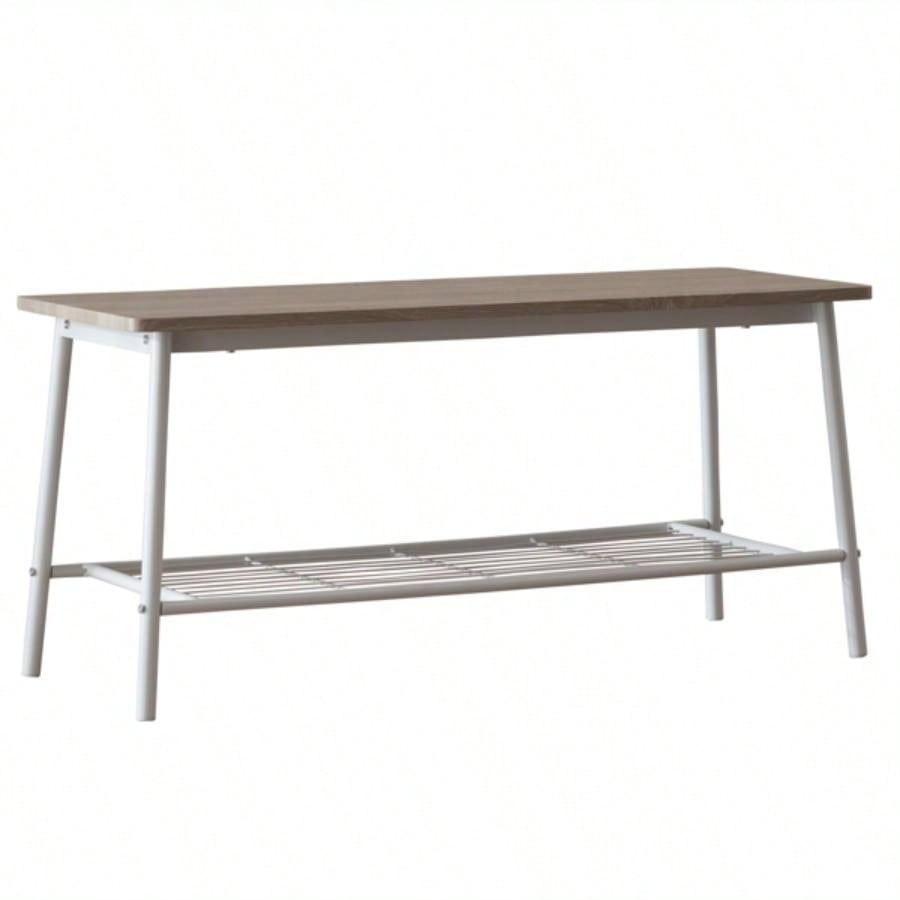 6 - Piece Modern Dining Set Home, Kitchen, Dining Room with Storage Racks, Rectangular Table, 4 Chairs, Steel Frame - White Oak Color