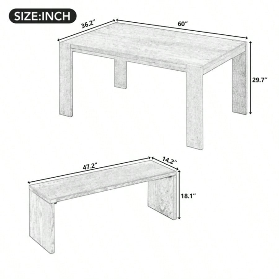 3 - piece Farmhouse Style Simple Dining Set, Dining Table and 2 Benches, Dining Room, Kitchen and Living Room Espresso