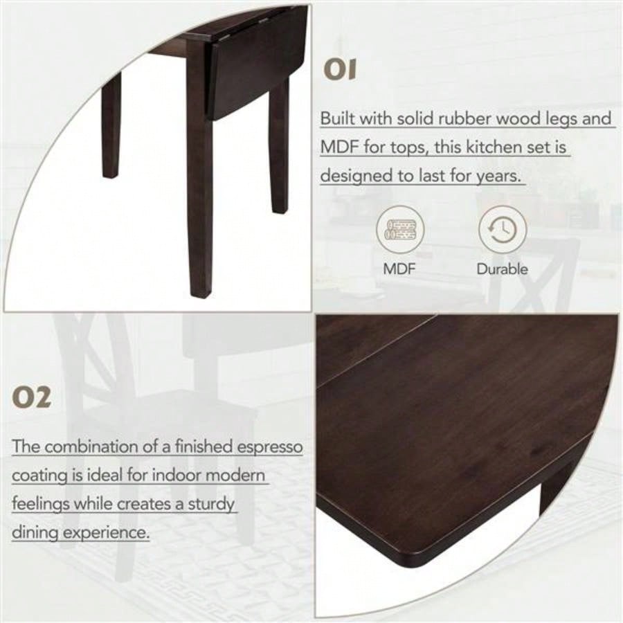 3 - Piece Wood Drop Leaf Breakfast Nook Dining Table Set with 2 X - back Chairs Small Places, Espresso