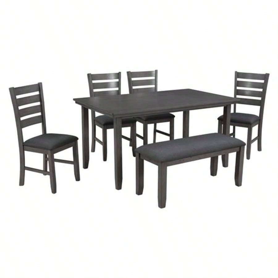 Dining Room Table and Chairs with, Rustic Wood Dining Set, Set of 6 Gray