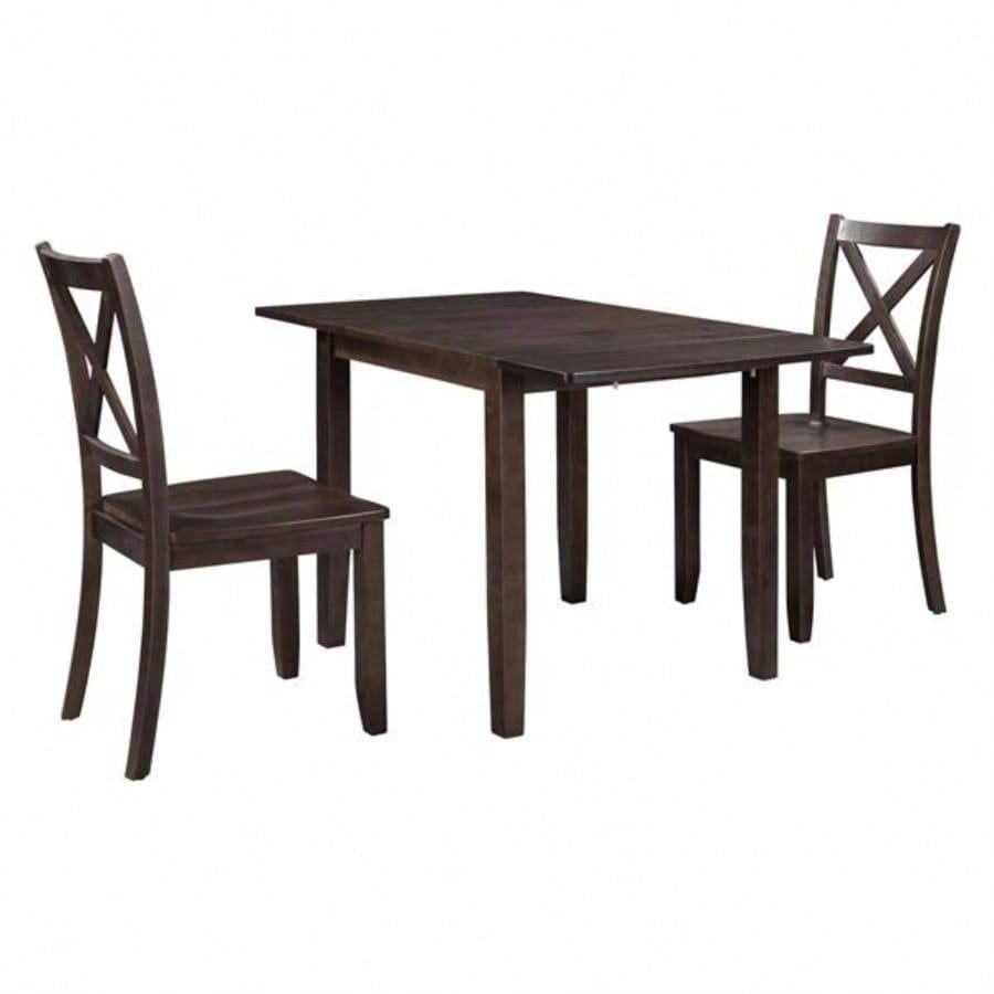 3 - Piece Wood Drop Leaf Breakfast Nook Dining Table Set with 2 X - back Chairs Small Places, Espresso
