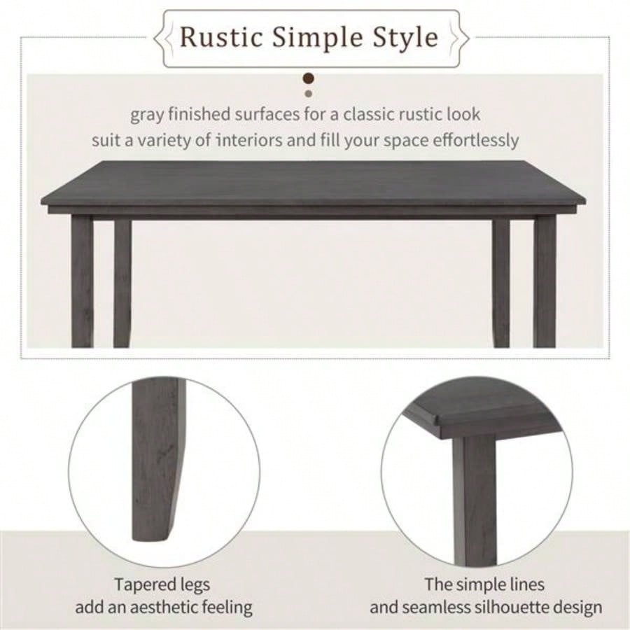 Dining Room Table and Chairs with, Rustic Wood Dining Set, Set of 6 Gray