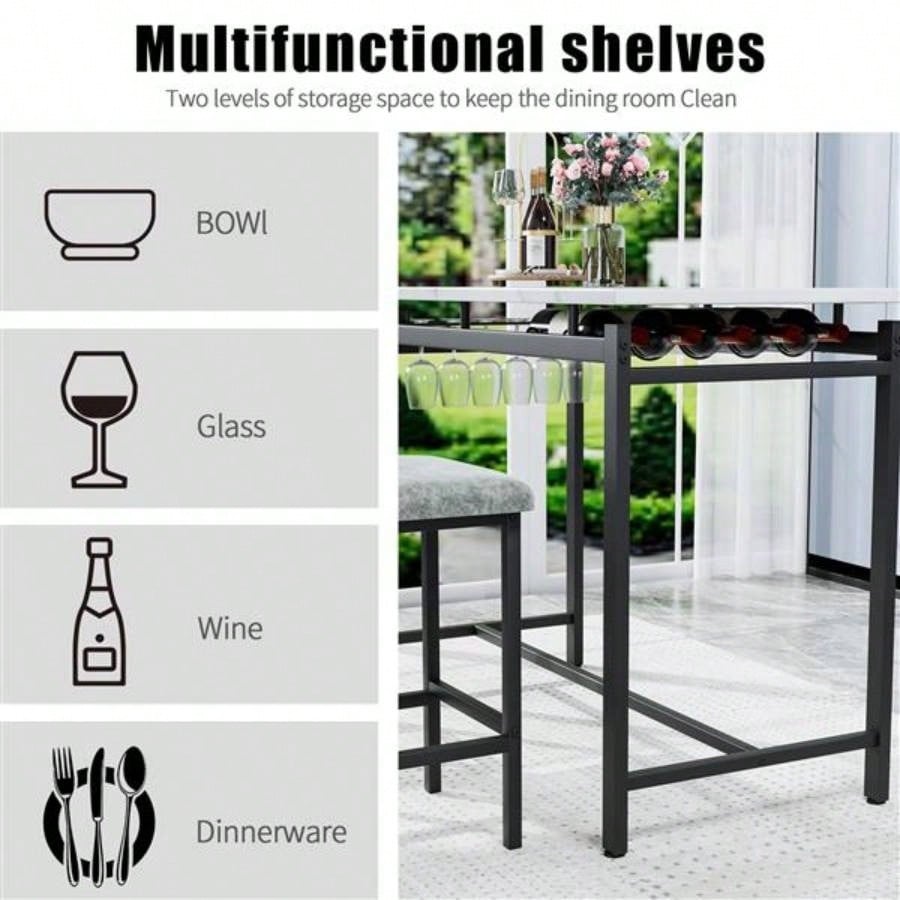 Kitchen Table Set, Dining Table and Chairs 2, 3 Piece Dining Room Table Set with 2 Upholstered Chairs, Bar Dining Table Set Small Spaces, Apartment, Breakfast, Pub, Rustic Black