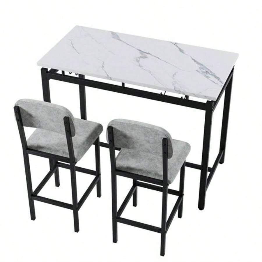 Kitchen Table Set, Dining Table and Chairs 2, 3 Piece Dining Room Table Set with 2 Upholstered Chairs, Bar Dining Table Set Small Spaces, Apartment, Breakfast, Pub, Rustic Black