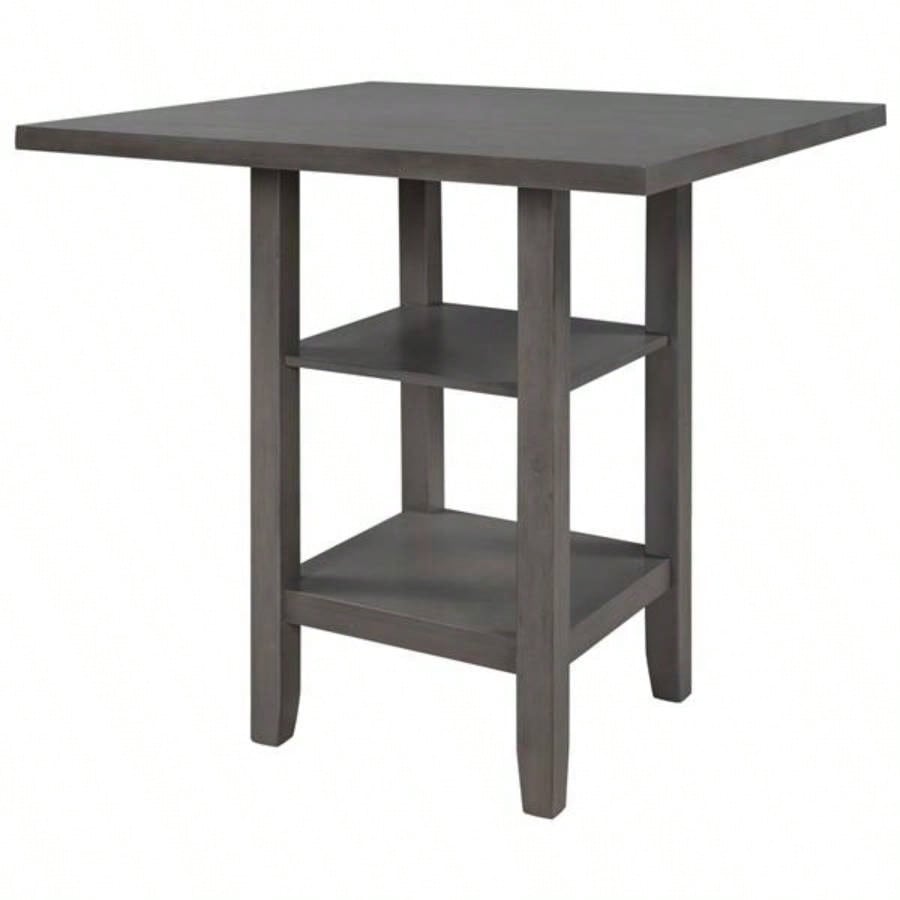 5 - Piece Wooden Counter Height Dining Set with Padded Chairs and Storage Shelving Gray