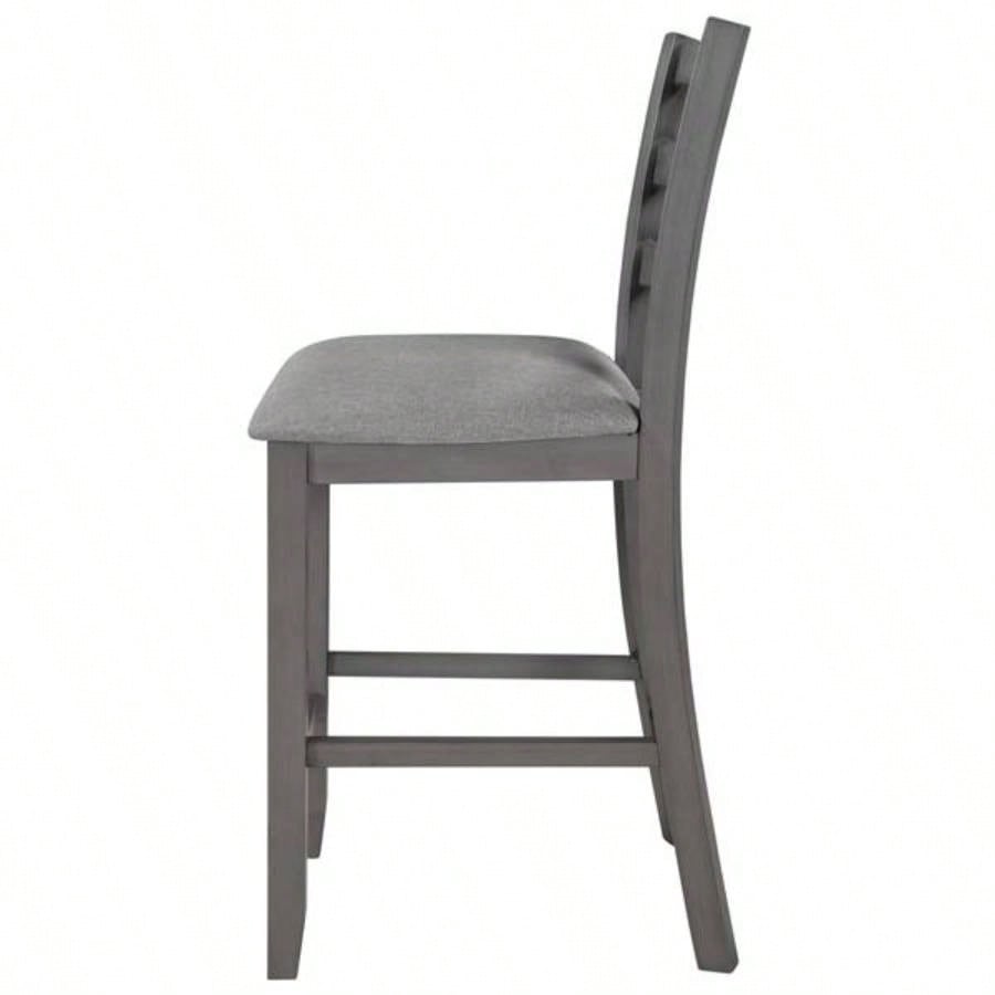 5 - Piece Wooden Counter Height Dining Set with Padded Chairs and Storage Shelving Gray