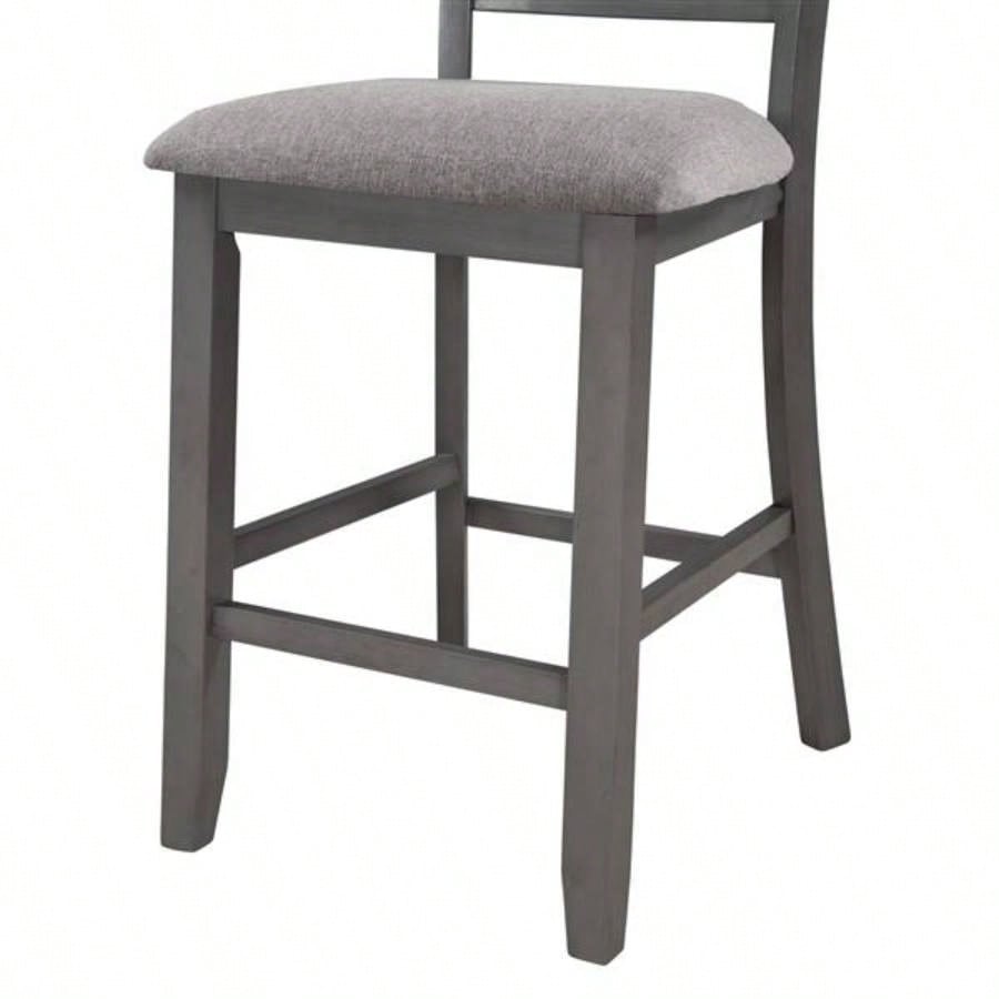 5 - Piece Wooden Counter Height Dining Set with Padded Chairs and Storage Shelving Gray
