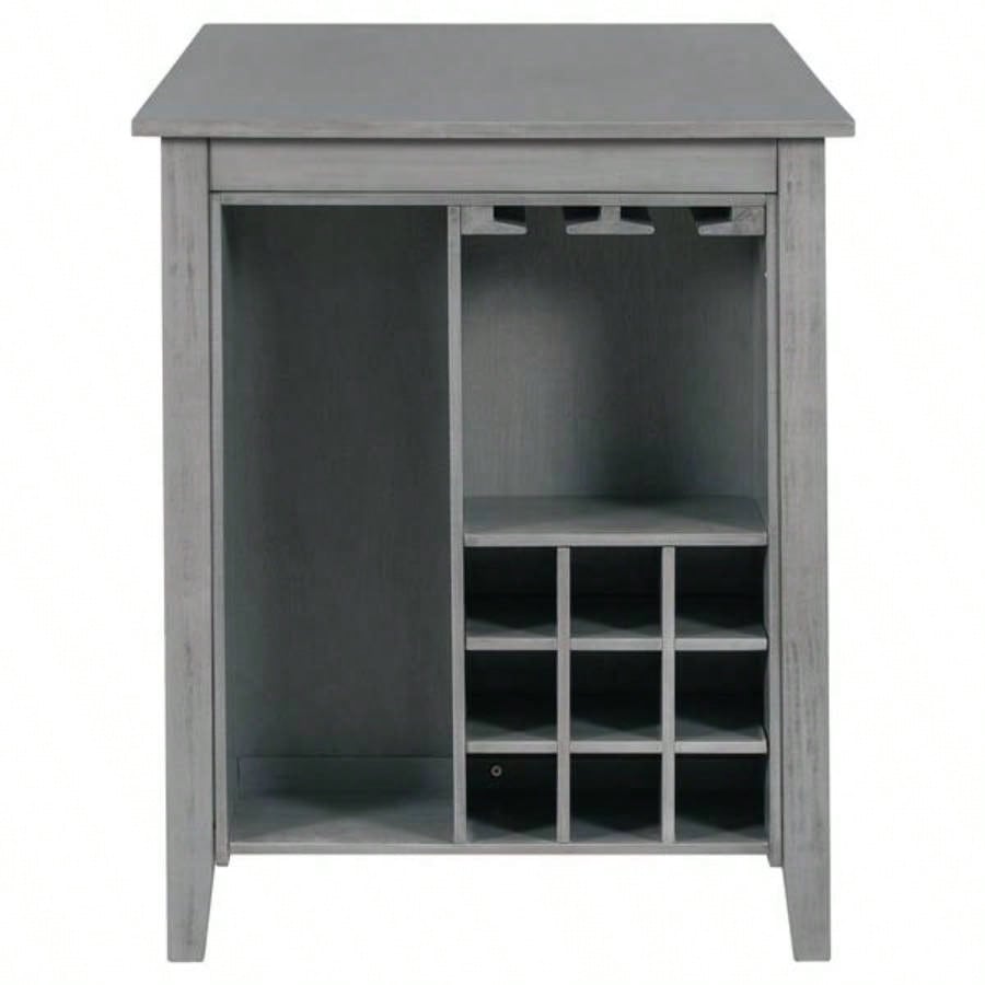5 - Piece Multi - Functional Rubber Wood Counter Height Dining Set with Padded Chairs and Integrated 9 Bar Wine Compartment, Wineglass Holders Dining Room Gray