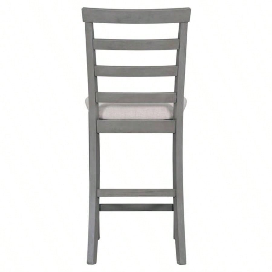 5 - Piece Multi - Functional Rubber Wood Counter Height Dining Set with Padded Chairs and Integrated 9 Bar Wine Compartment, Wineglass Holders Dining Room Gray