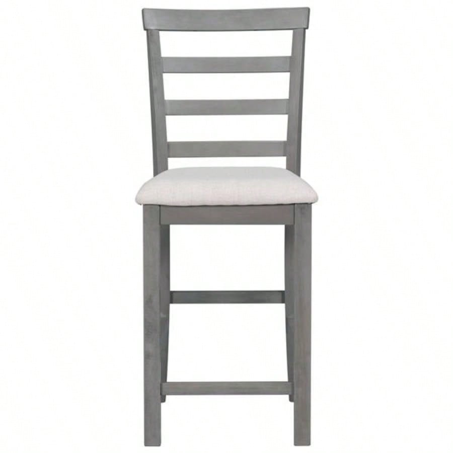 5 - Piece Multi - Functional Rubber Wood Counter Height Dining Set with Padded Chairs and Integrated 9 Bar Wine Compartment, Wineglass Holders Dining Room Gray