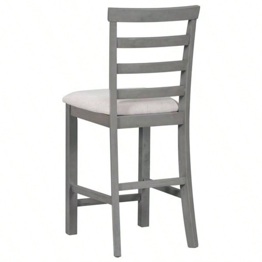 5 - Piece Multi - Functional Rubber Wood Counter Height Dining Set with Padded Chairs and Integrated 9 Bar Wine Compartment, Wineglass Holders Dining Room Gray