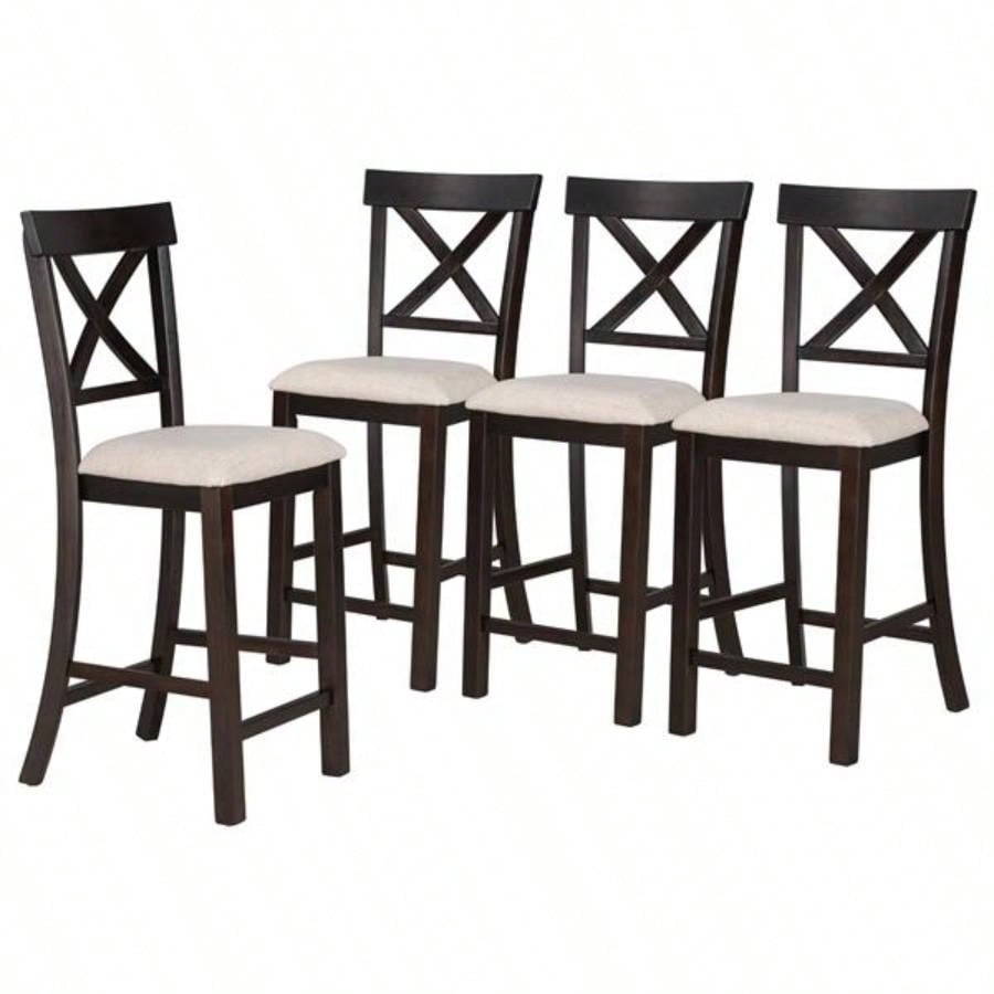 6 - Piece Counter Height Dining Table Set Table with Shelf 4 Chairs and Dining Room Espresso