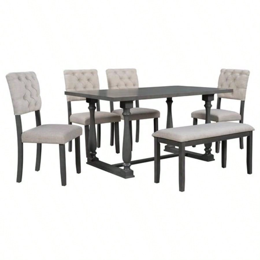 6 - Piece Dining Table and Chair Set with Special - shaped and Foam - covered BacksCushions Dining Room Gary