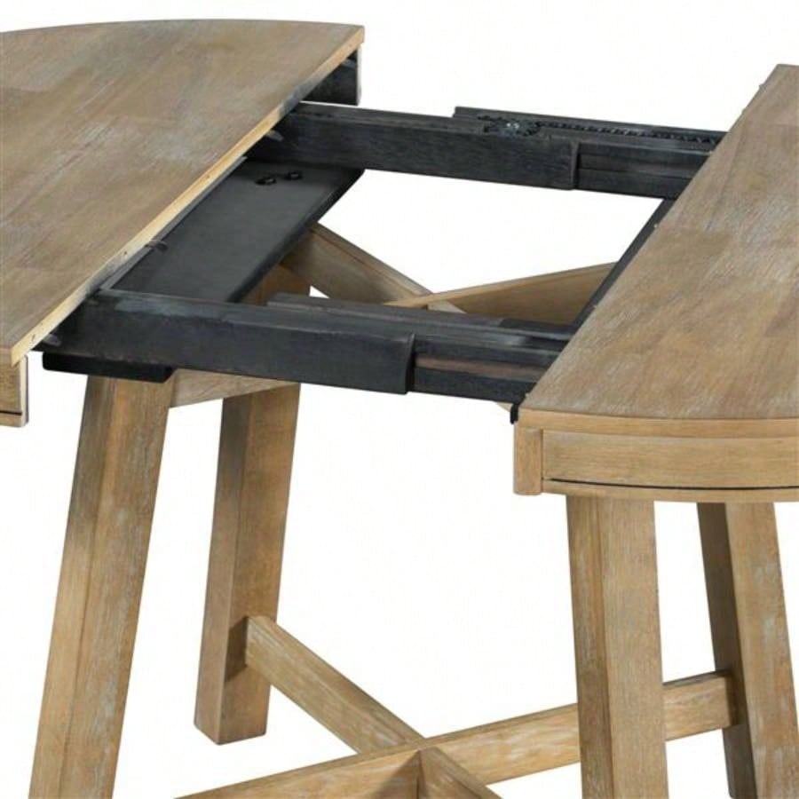 5 - Piece Farmhouse Dining Table Set Wood Round Extendable Dining Table and 4 Upholstered Dining Chairs Natural Wood Wash