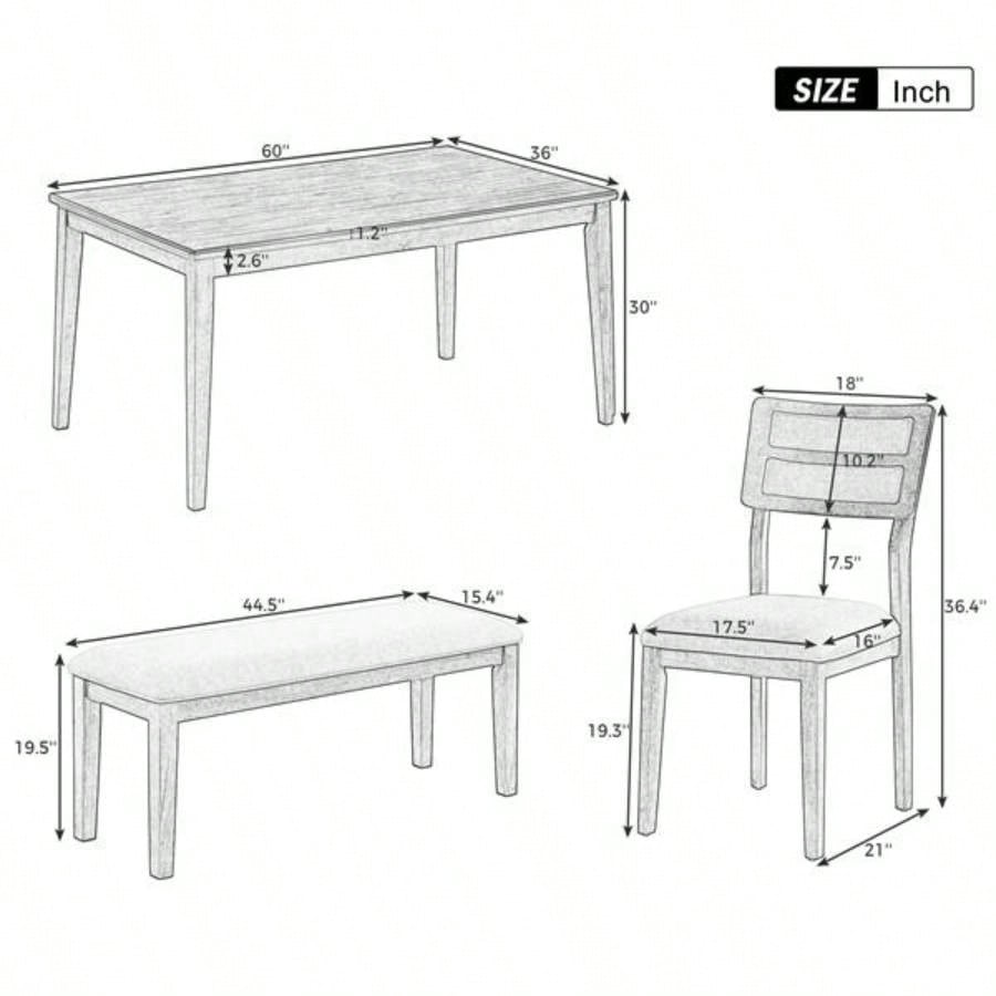 Classic and Traditional Style 6 - Piece Dining Set, Includes Dining Table, 4 Upholstered Chairs White+Gray