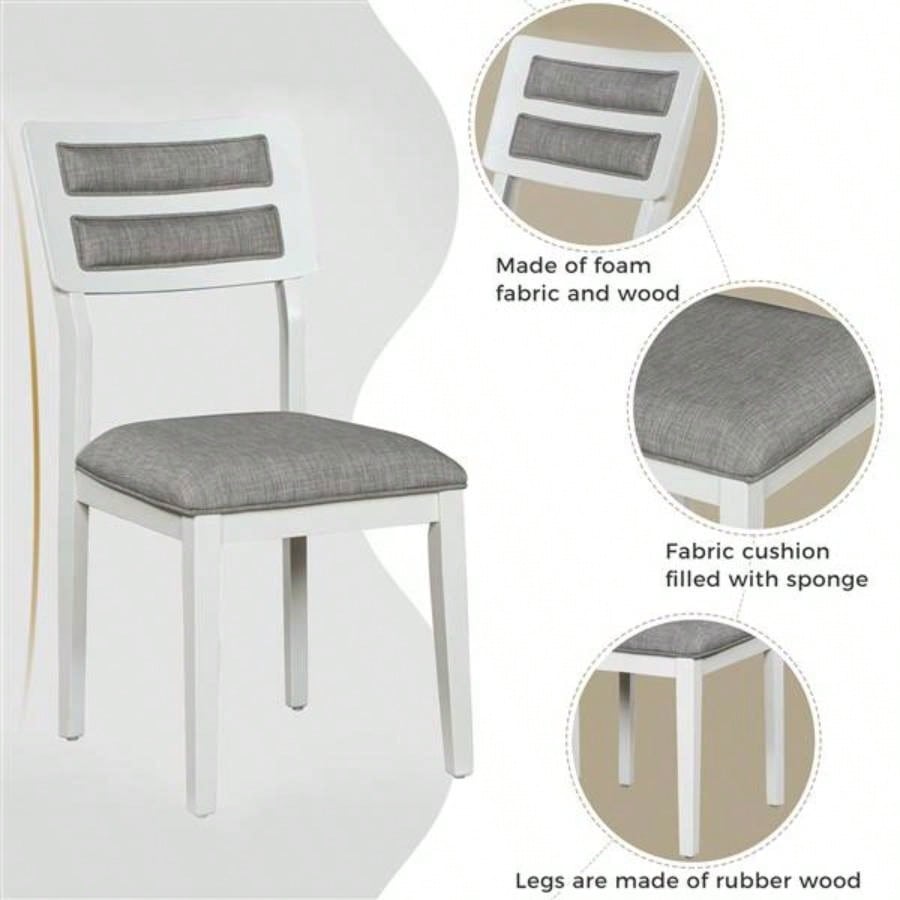Classic and Traditional Style 6 - Piece Dining Set, Includes Dining Table, 4 Upholstered Chairs White+Gray