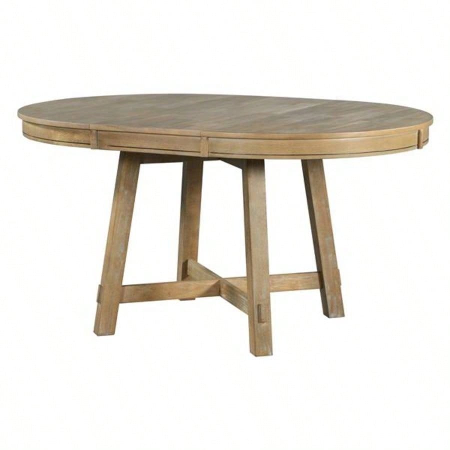 5 - Piece Farmhouse Dining Table Set Wood Round Extendable Dining Table and 4 Upholstered Dining Chairs Natural Wood Wash