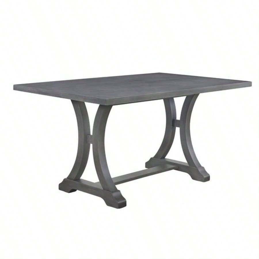 6 - Piece Farmhouse Dining Table Set, Rectangular Trestle Table and 4 Upholstered Chairs Dining Room Antique Gray