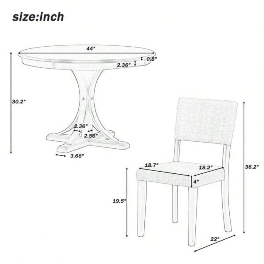 5 - Piece Retro Round Dining Table Set with Curved Trestle Style Table and 4 Upholstered Chairs Dining Room Dark Gray