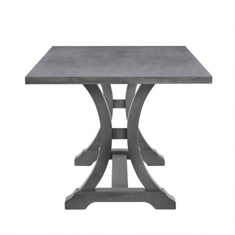6 - Piece Farmhouse Dining Table Set, Rectangular Trestle Table and 4 Upholstered Chairs Dining Room Antique Gray