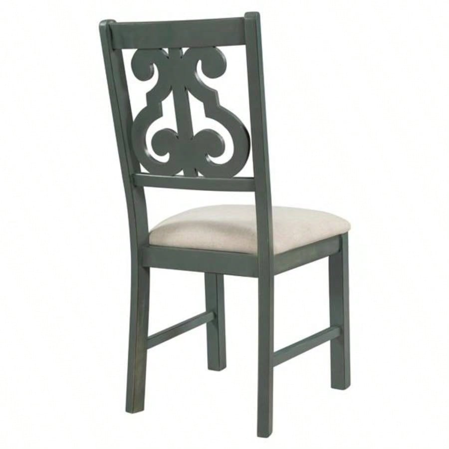 5 - Piece Round Dining Table and 4 Fabric Chairs with Special - shaped Table and Storage Shelf Antique Blue/ Dark Brown
