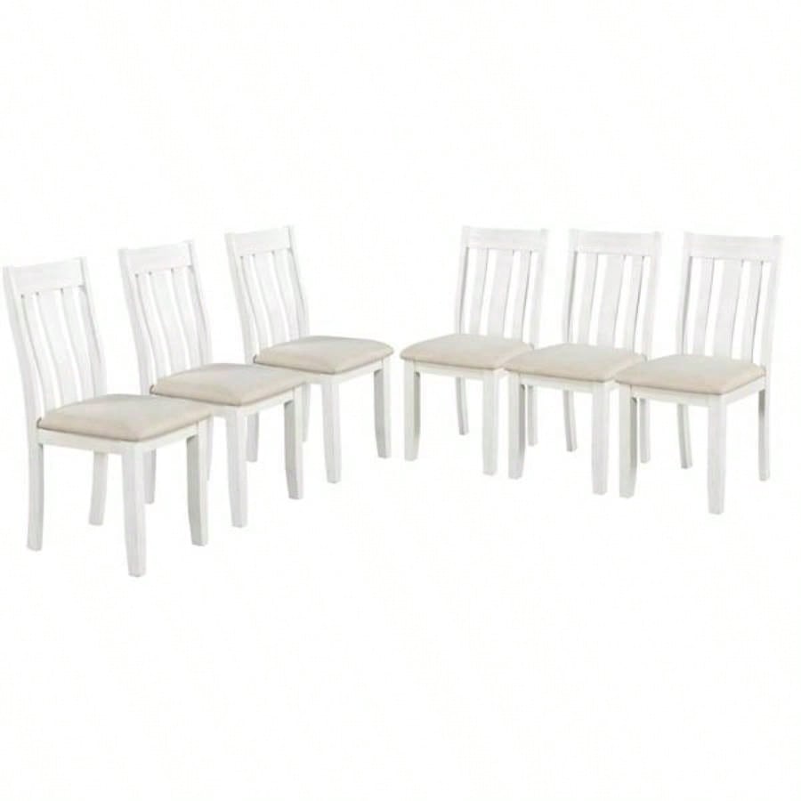 Retro Style - Piece Dining Table Set with Extendable Table and 6 Upholstered Chairs Brown+White