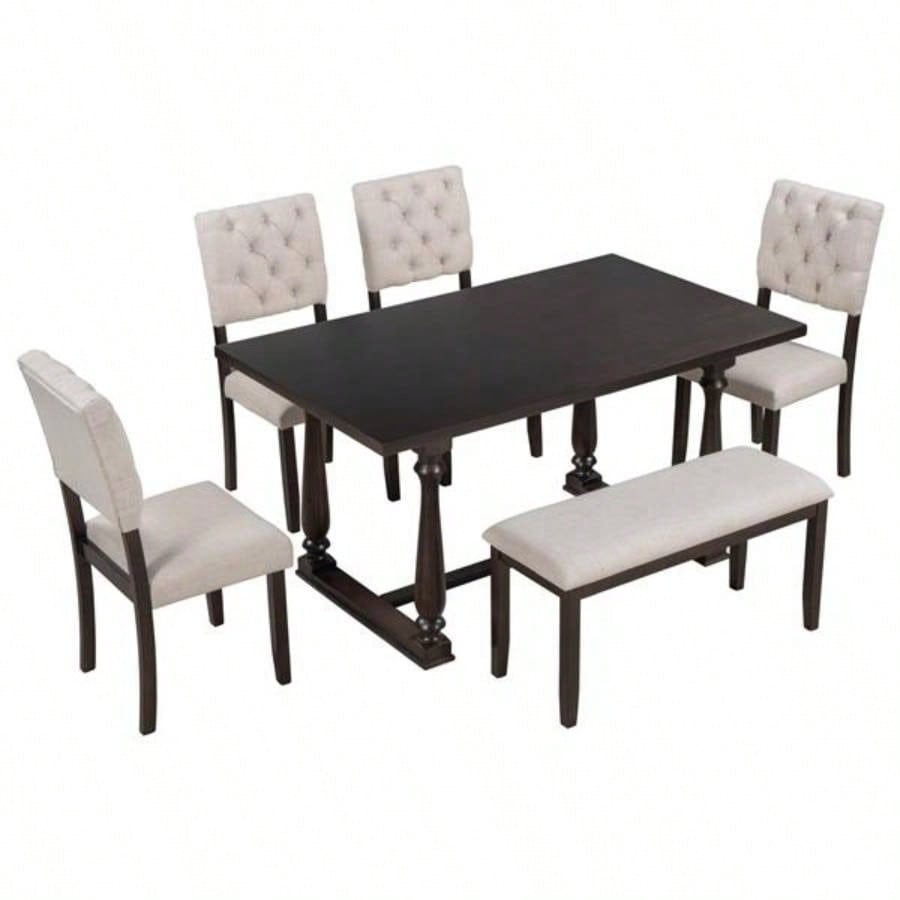 6 - Piece Dining Table and Chair Set with Special - shaped and Foam - covered BacksCushions Dining Room Espresso