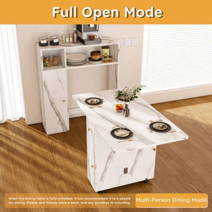 Multifunctional Folding Dining Table with Wall - Mounted Sideboard Storage Small Apartmentswihte