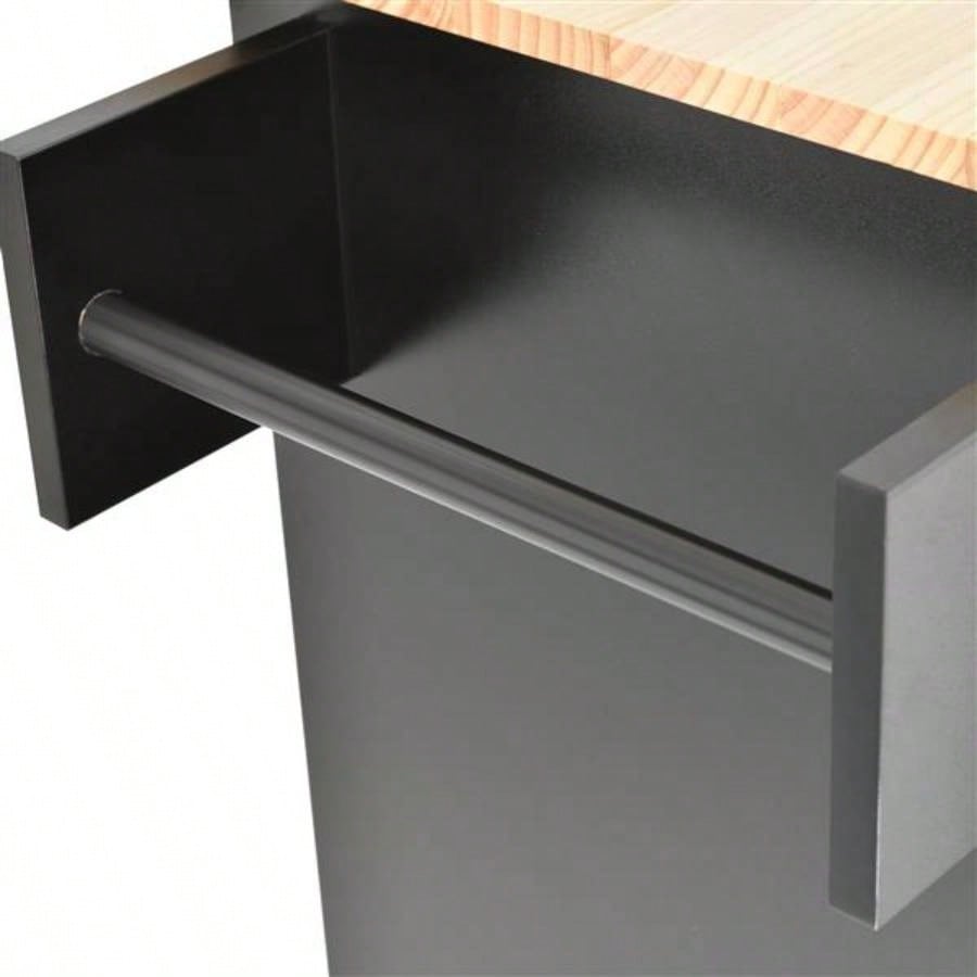 Rolling Mobile Kitchen Island with Solid Wood Top and Locking Wheels, 52. Inch Width, Storage Cabinet and Drop Leaf Breakfast Bar, Spice Rack, Towel Rack Drawer Black