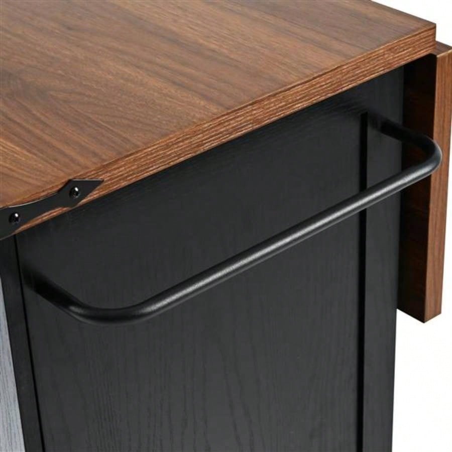 54.5 Farmhouse Kitchen Island with Power Outlet, Kitchen Storage Island with Internal Storage Rack, Drop Leaf, Spice Rack, Rolling Kitchen Cart on Wheels, Home, Kitchen and Dining Room, Black
