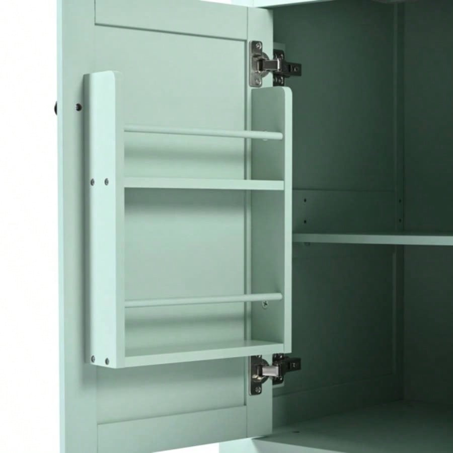 Kitchen Cart with Rubber wood Drop - Leaf Countertop, Cabinet door internal storage racks, Kitchen Island on 5 Wheels with Storage Cabinet and 3 Drawers Dinning Room, Mint Green