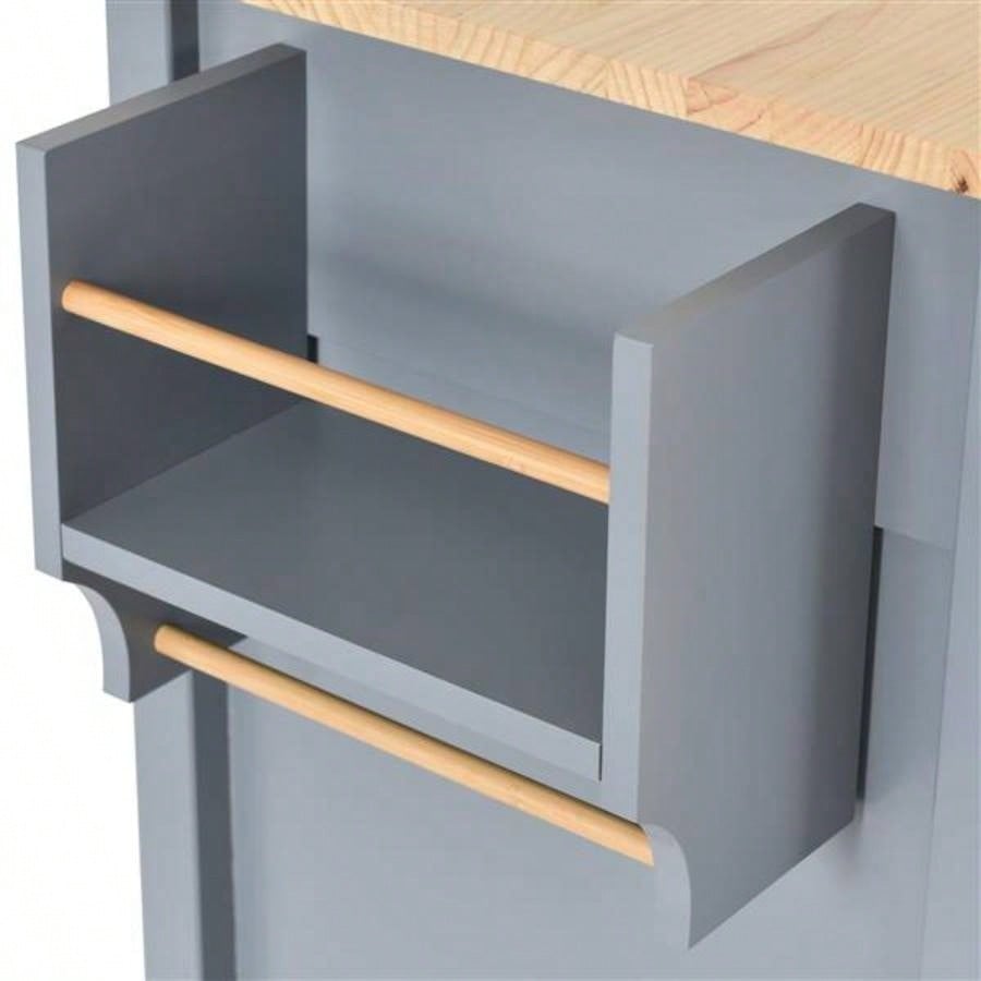 Kitchen Island Cart with Solid Wood Top and Locking Wheels, 54.3 Inch Width, 4 Door Cabinet and Two Drawers, Spice Rack, Towel Rack Blue