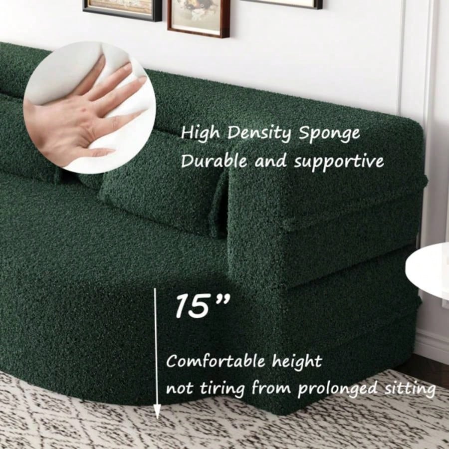 Modern Floor Sofa with 2 Pillows, Convertible Teddy Fabric Foam - Filled Sleeper Sofa Bed, 15 Full Size Folding Mattress Living Room, Guest Bed, Playroom, no assembly required, Green