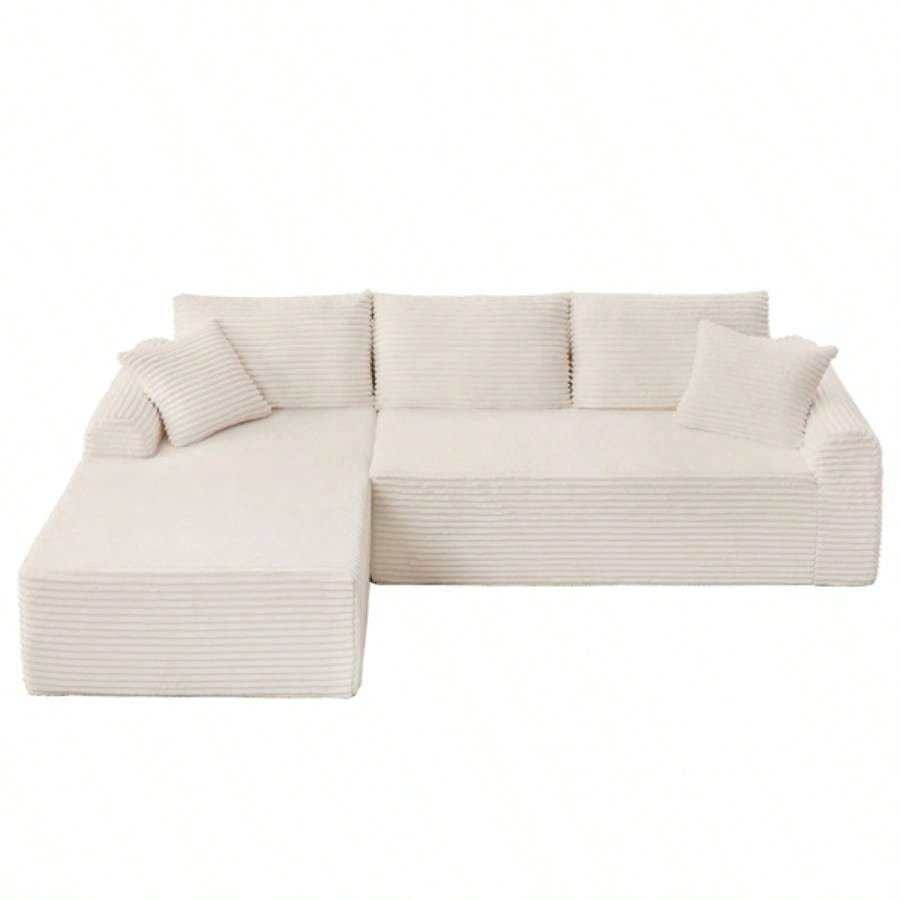 Full - Compression Chaise Lounge Set - Modular Corduroy Sectional with Arched Armrests, Non - Slip Base, Includes 3 Back Cushions 2 Throw Pillows, Right chaise longue sofa