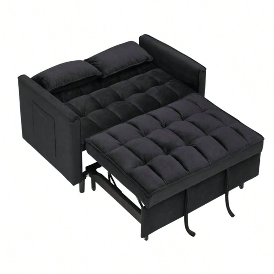 Modern velvet sofa, sofa pull - out bed, small love casual sofa with back, with pillow, pockets, living room furniture, 3 in 1 convertible sleep sofa bed