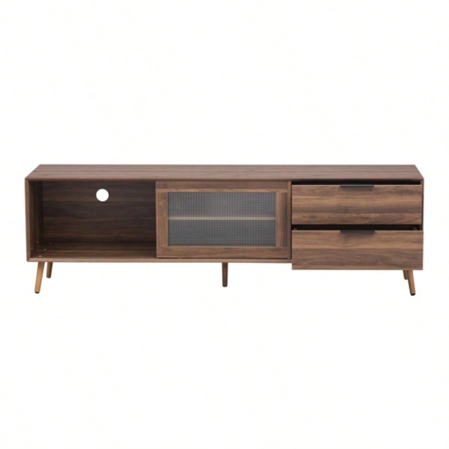 Modern TV Stand 75 TV, TV Console with 2 Glass Doors, Entertainment Center with 2 Drawers Storage Cabinet, 70 Media Console Table Living Room, Bedroom