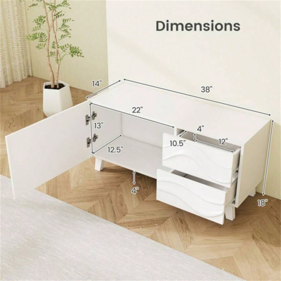 38x 14 white stylish TV cabinet with drawers