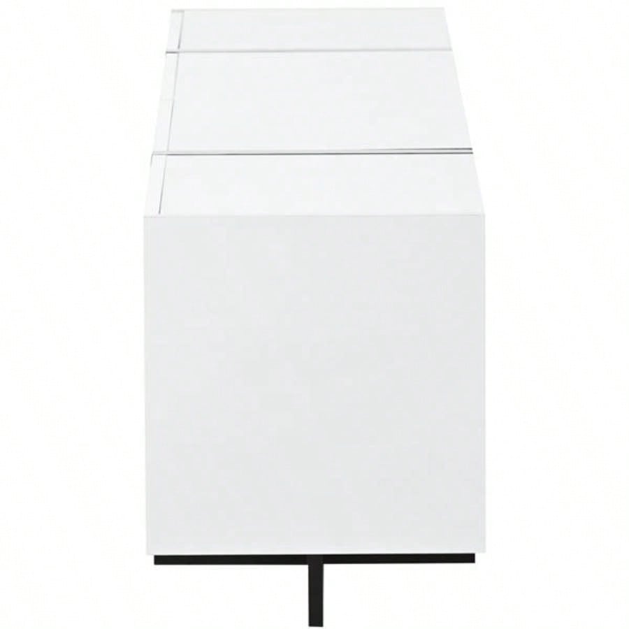 VIDEO provided White Black Contemporary Rectangle Design TV Stand, Unique Style TV Console Table TVs Up to 8039; 39; Modern TV Cabinet with High Gloss Surface Living Room.