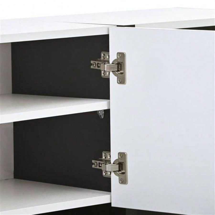 VIDEO provided White Black Contemporary Rectangle Design TV Stand, Unique Style TV Console Table TVs Up to 8039; 39; Modern TV Cabinet with High Gloss Surface Living Room.