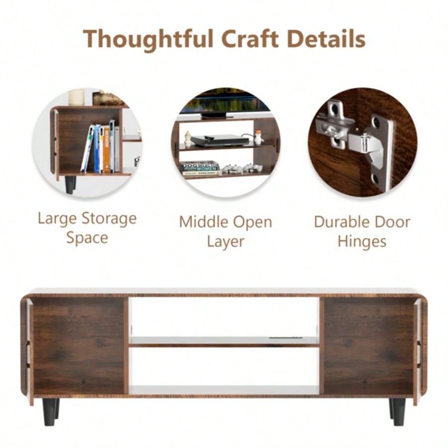 TV Stand 55 Inch TV, Entertainment Center with Storage Cabinets, Soft Hinge Door with Handle, Media Console Table Living Room Bedroom, Rustic BrownUnable to ship on weekends, please note that